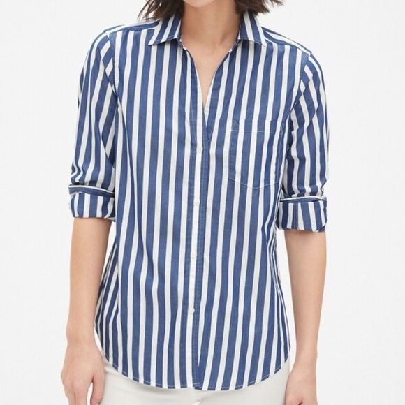 GAP Blue & White Striped Fitted Boyfriend Blouse - Picture 1 of 7